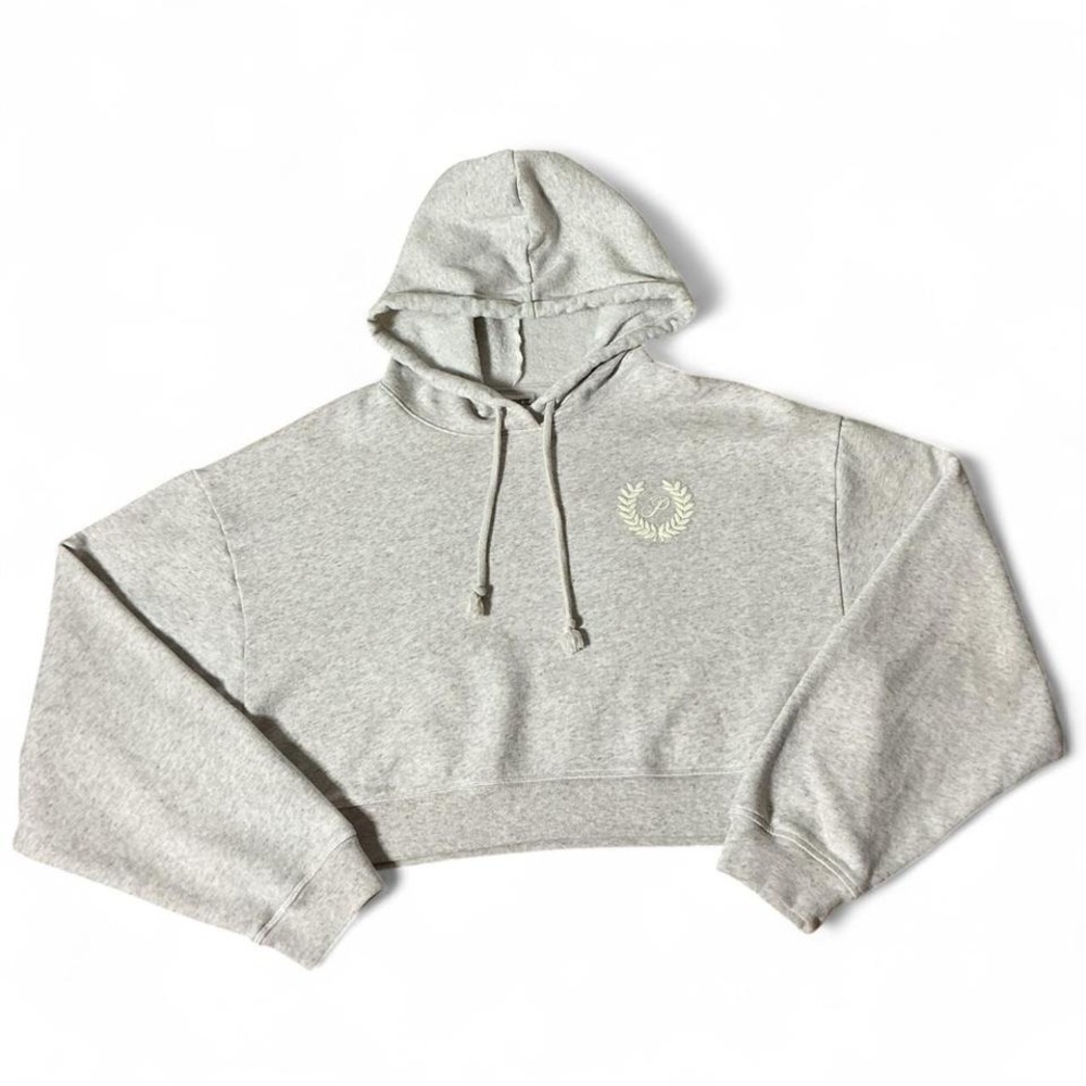 Pink Victoria's Secret Gray Cropped Hoodie‎ Crest Logo Sweatshirt Womens Large